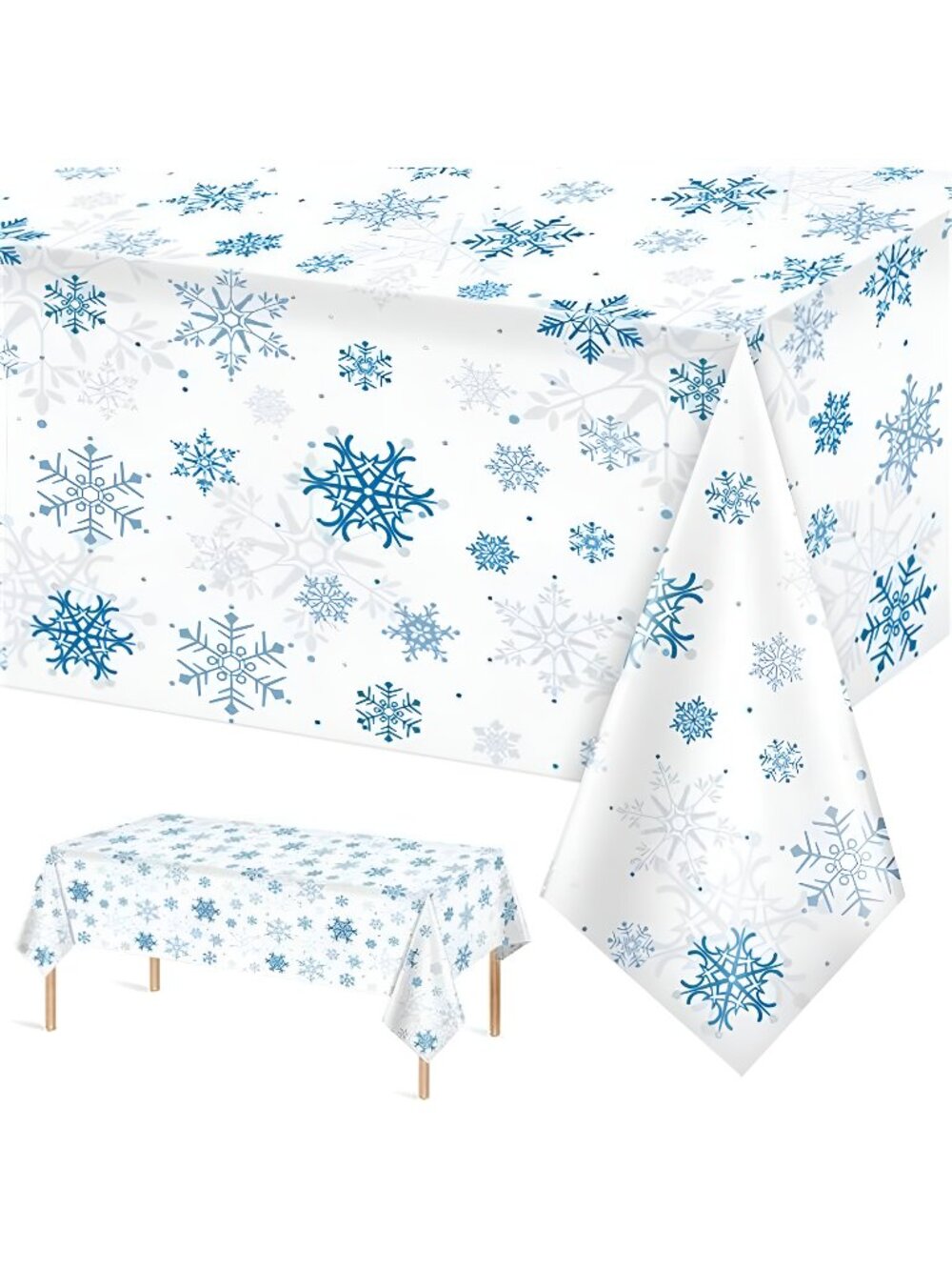 1PC Snowflake Christmas Party Tablecloth Decorations (White/Blue）